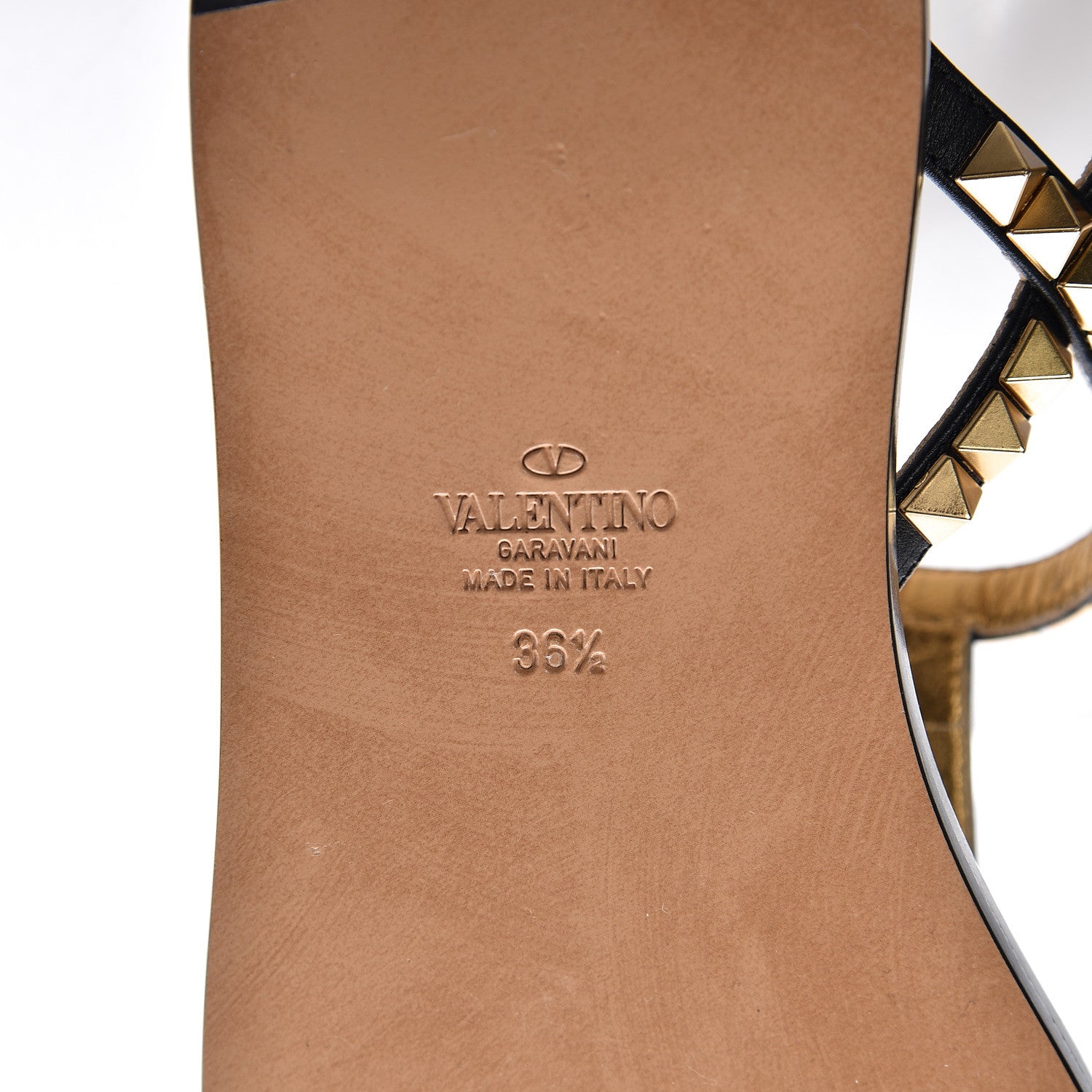 Valentino Garavani Calfskin Rockstud No Limit Slingback Flat Thong Sandals 36.5 Black Gold 6 of 7
