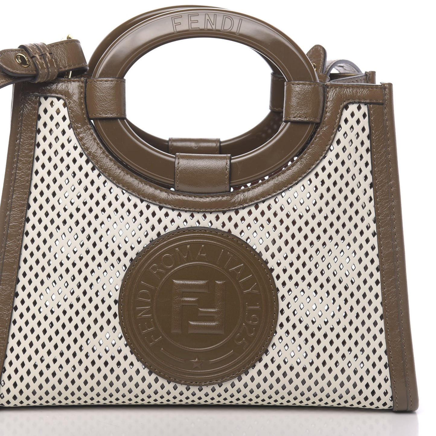 Vitello Liberty Glossy Lambskin Perforated Small Runaway Shopper Tote White Ice Rust Maya