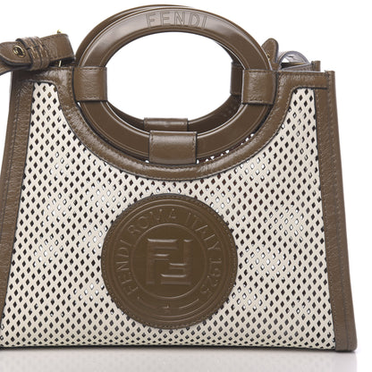 Fendi Vitello Liberty Glossy Lambskin Perforated Small Runaway Shopper Tote White Ice Rust Maya 8 of 10