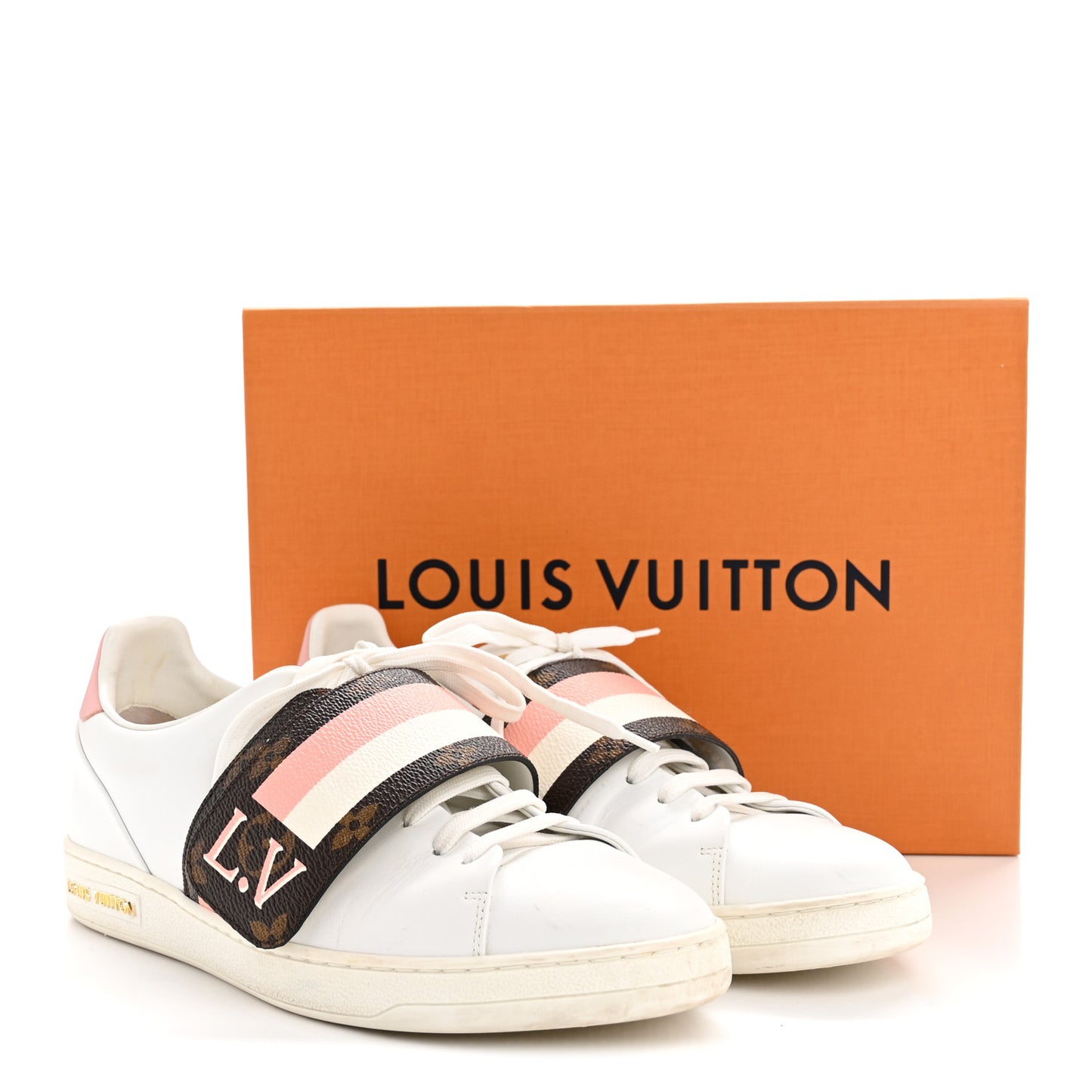 Calfskin Monogram Striped Frontrow Sneakers 38.5 White