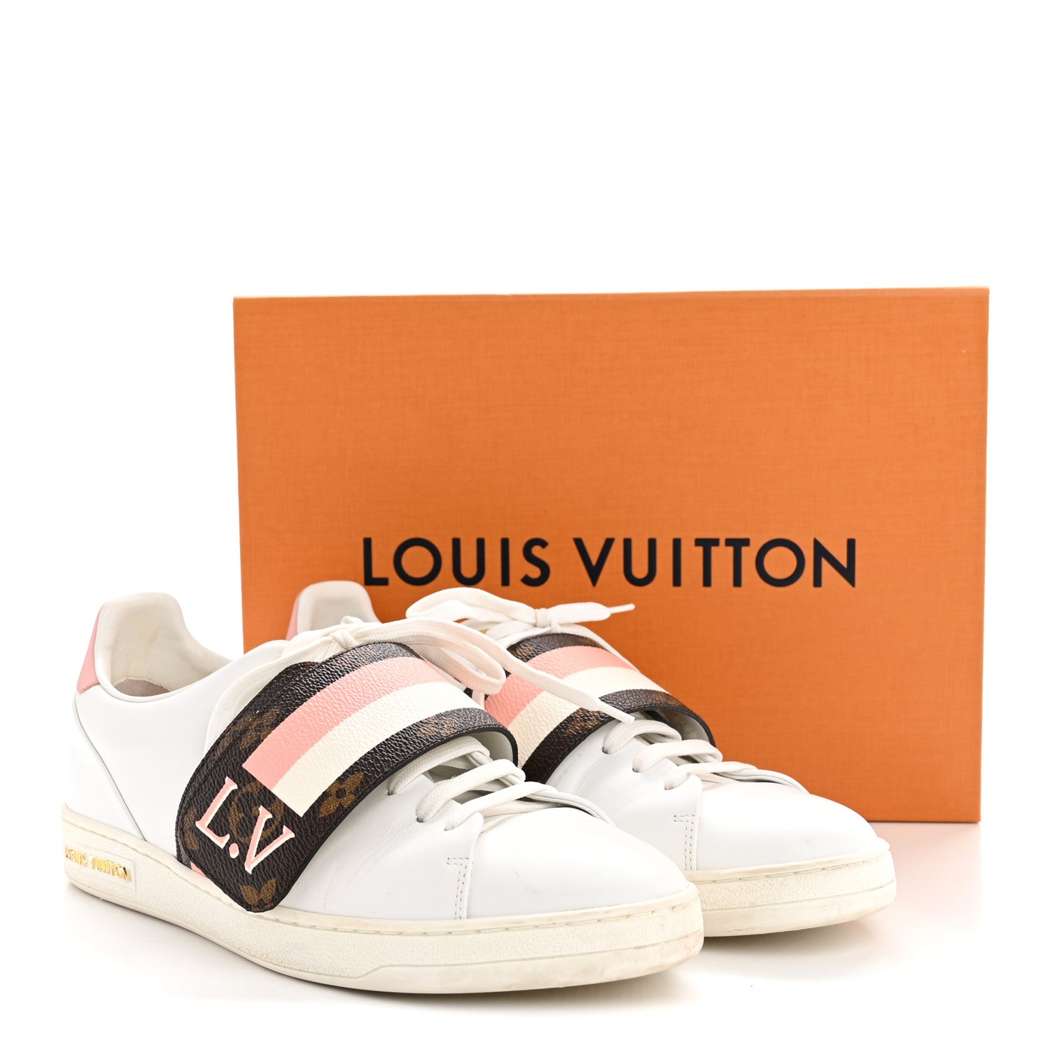 Louis Vuitton Calfskin Monogram Striped Frontrow Sneakers 38.5 White 11 of 11