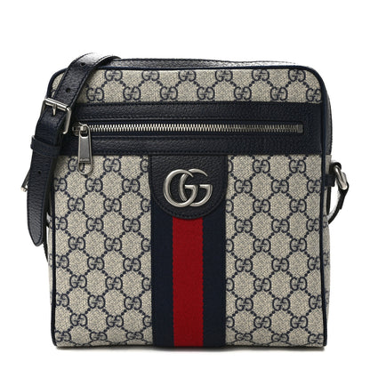 Gucci GG Supreme Monogram Textured Dollar Calfskin Web Small Ophidia Messenger Bag Beige Blue 1 of 11