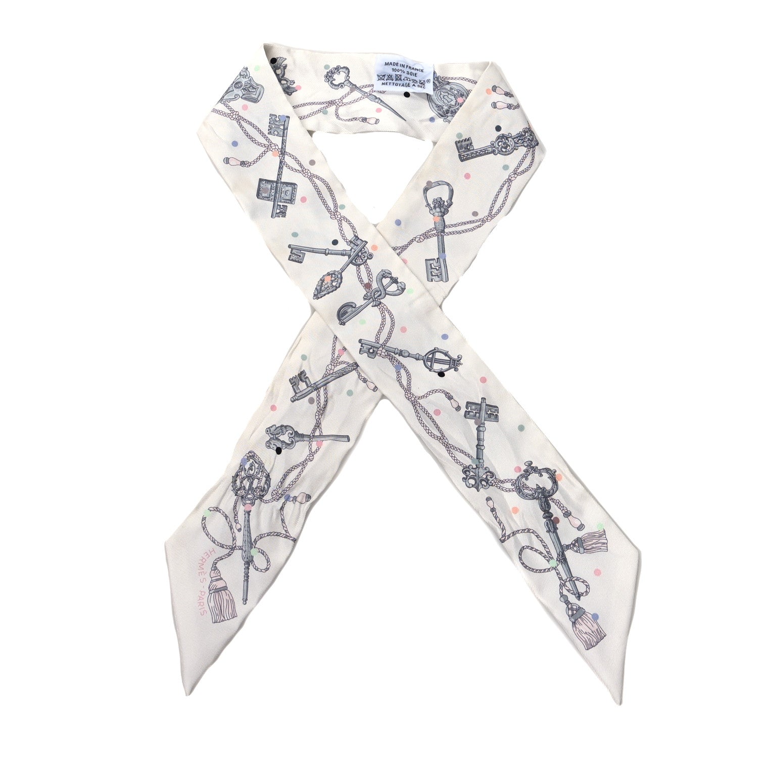 Hermes Silk Les Cles A Pois Twilly White Gris Acier 1 of 4