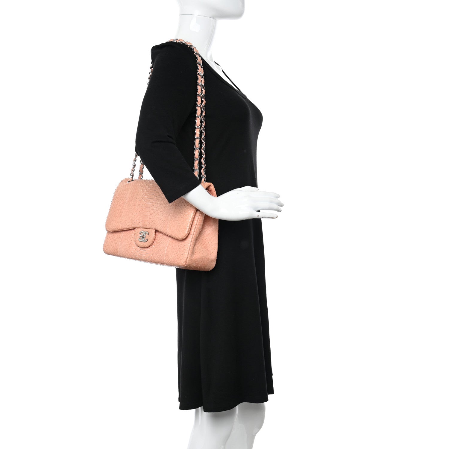 Chanel Snakeskin Jumbo Double Flap Pink 2 of 10