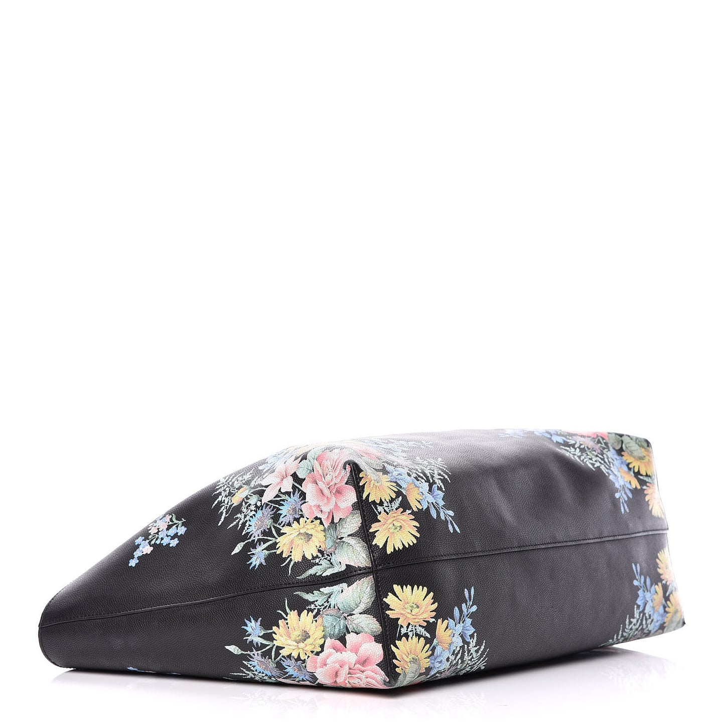 Grained Calfskin Floral Skull Open Shopper Tote Black Multicolor