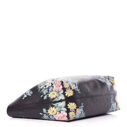 Alexander McQueen Grained Calfskin Floral Skull Open Shopper Tote Black Multicolor 5 of 16
