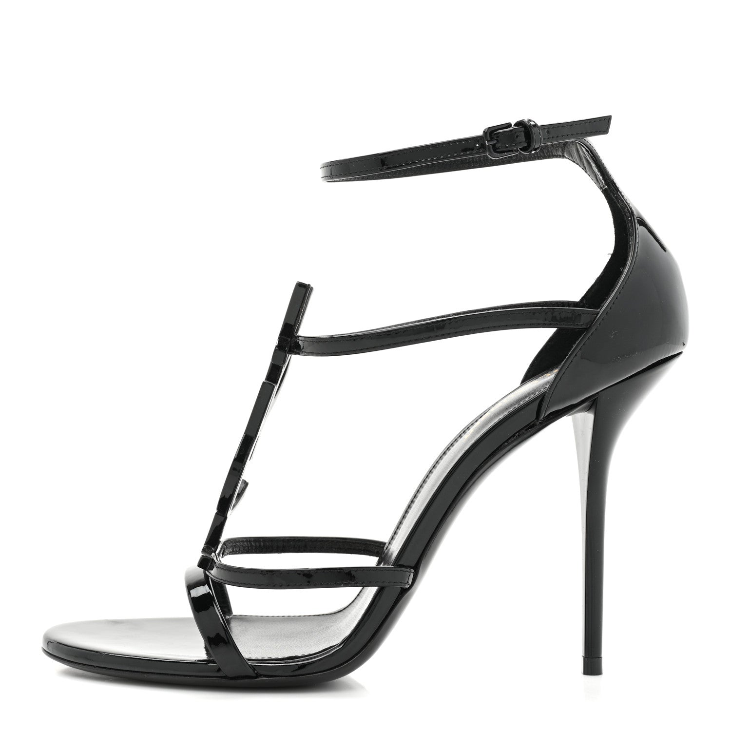 Saint Laurent Patent Cassandra 100 Ankle Strap Sandals 40 Black 1 of 11
