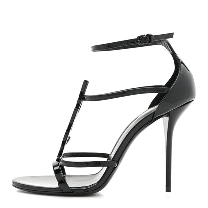Saint Laurent Patent Cassandra 100 Ankle Strap Sandals 40 Black 1 of 11