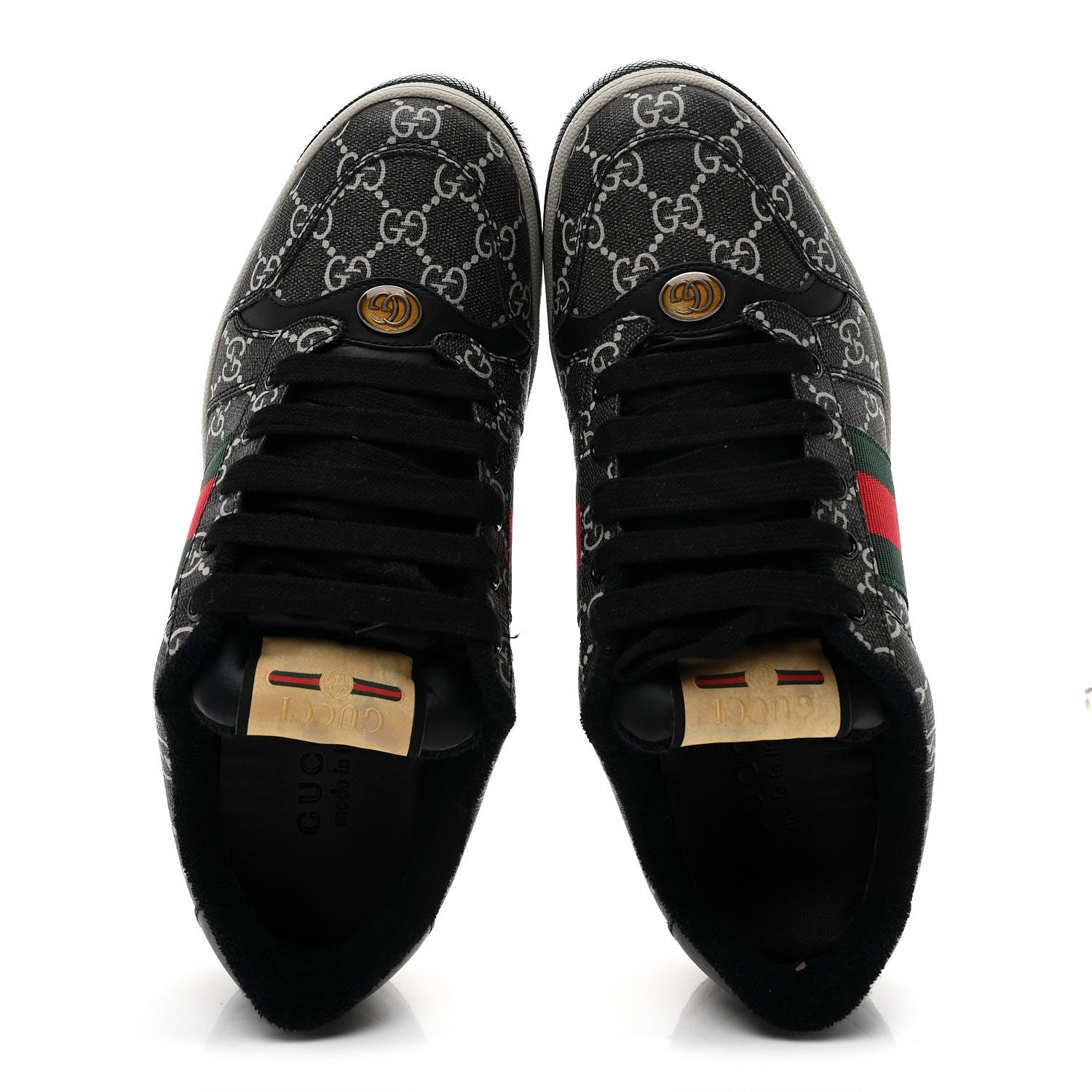 Gucci GG Supreme Monogram Miro Soft Calfskin Web Mens Screener Sneakers 8.5 Black Grey Sky 2 of 10