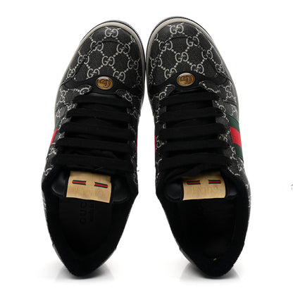 Gucci GG Supreme Monogram Miro Soft Calfskin Web Mens Screener Sneakers 8.5 Black Grey Sky 2 of 10
