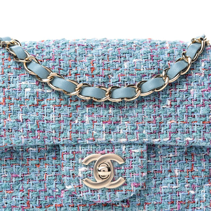 Chanel Tweed Quilted Mini Rectangular Flap Turquoise Purple White Red 10 of 10