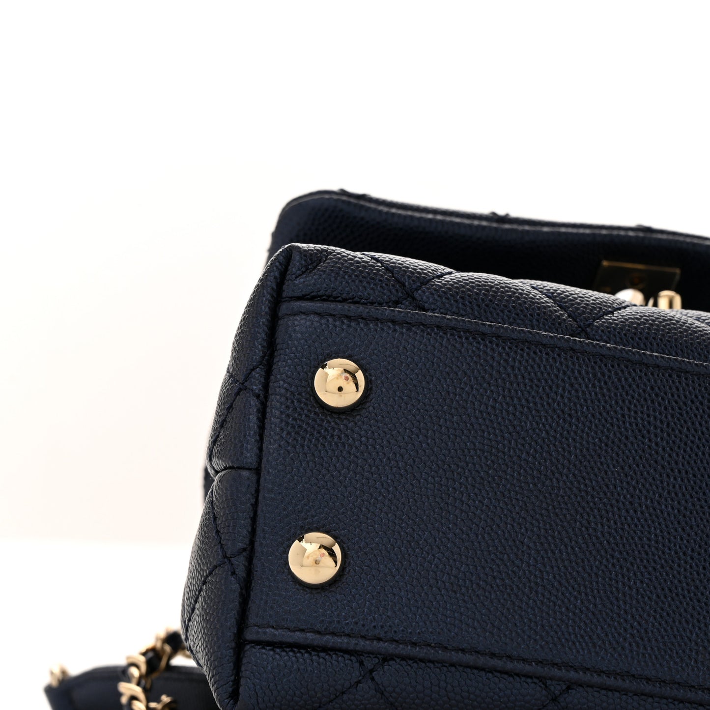 Iridescent Caviar Quilted Extra Mini Coco Handle Flap Dark Blue