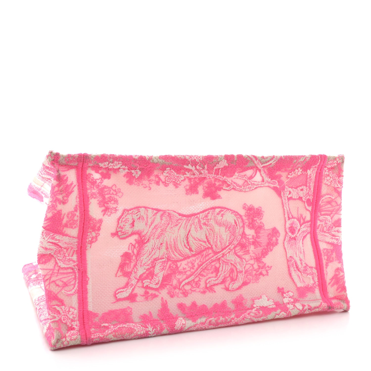 Christian Dior Transparent Canvas Embroidered Small Toile De Jouy Reverse Book Tote Fluorescent Pink 4 of 17