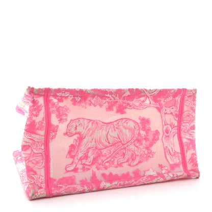 Christian Dior Transparent Canvas Embroidered Small Toile De Jouy Reverse Book Tote Fluorescent Pink 4 of 17
