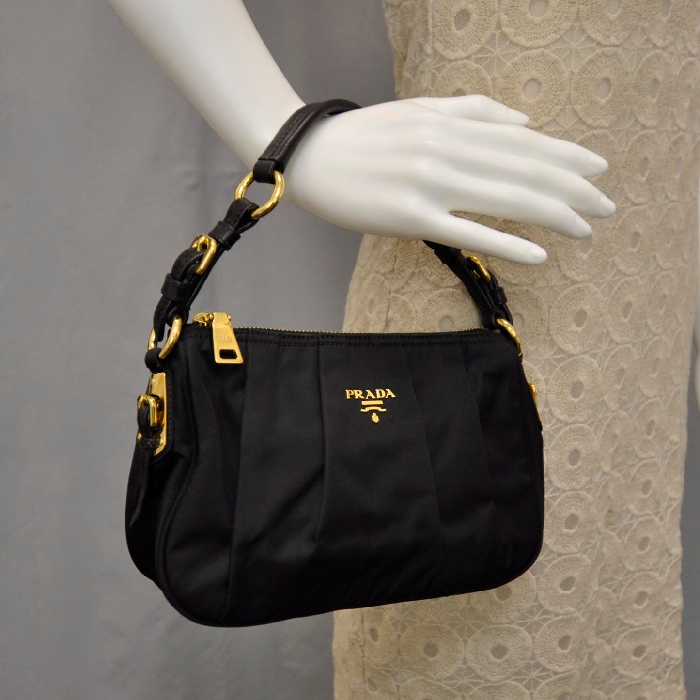 Tessuto Nylon Pleated Evening Bag Black