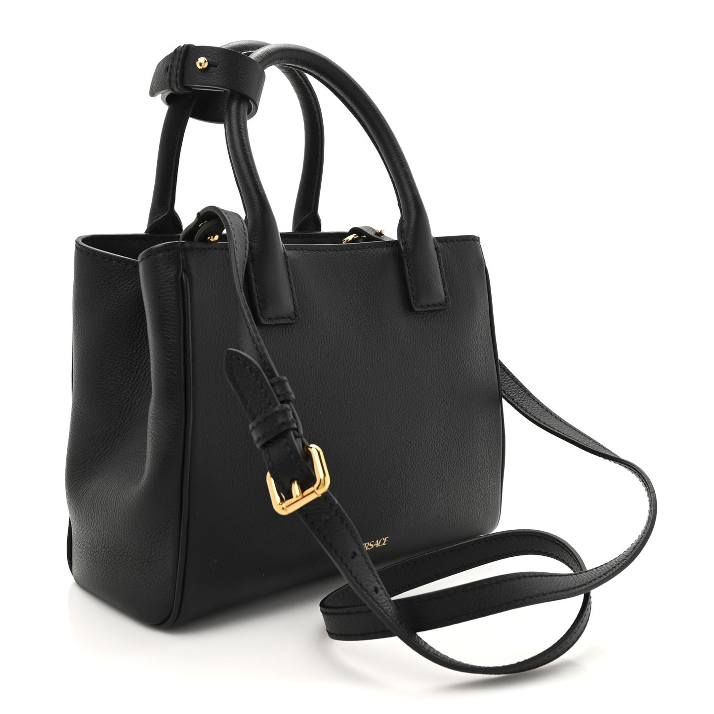Grained Calfskin Small La Medusa Chain Convertible Tote Black