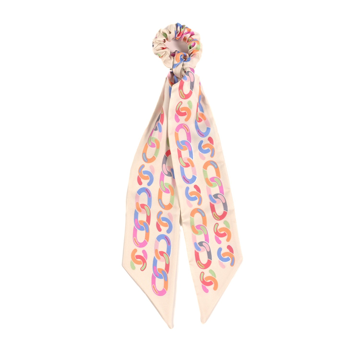 Silk CC Twilly Hair Tie White Multicolor