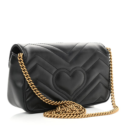 Gucci Calfskin Matelasse Super Mini GG Marmont Shoulder Bag Black 3 of 11