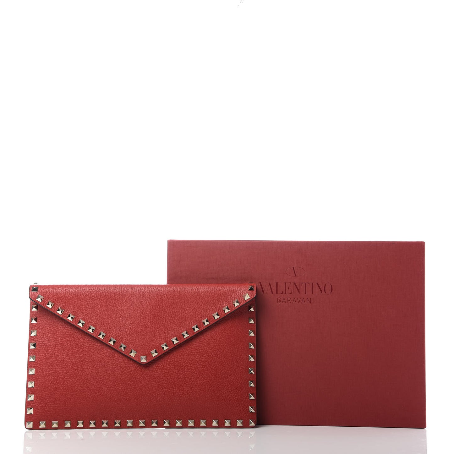 Pebbled Calfskin Rockstud Envelope Clutch Red