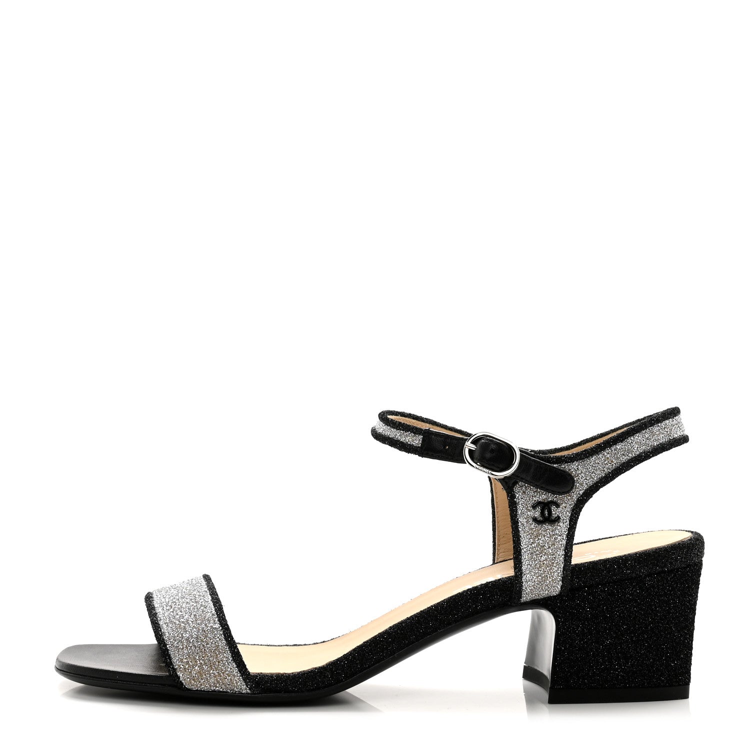 Chanel Fantasy Fabric Lurex Sandals 39 Silver Black 1 of 8
