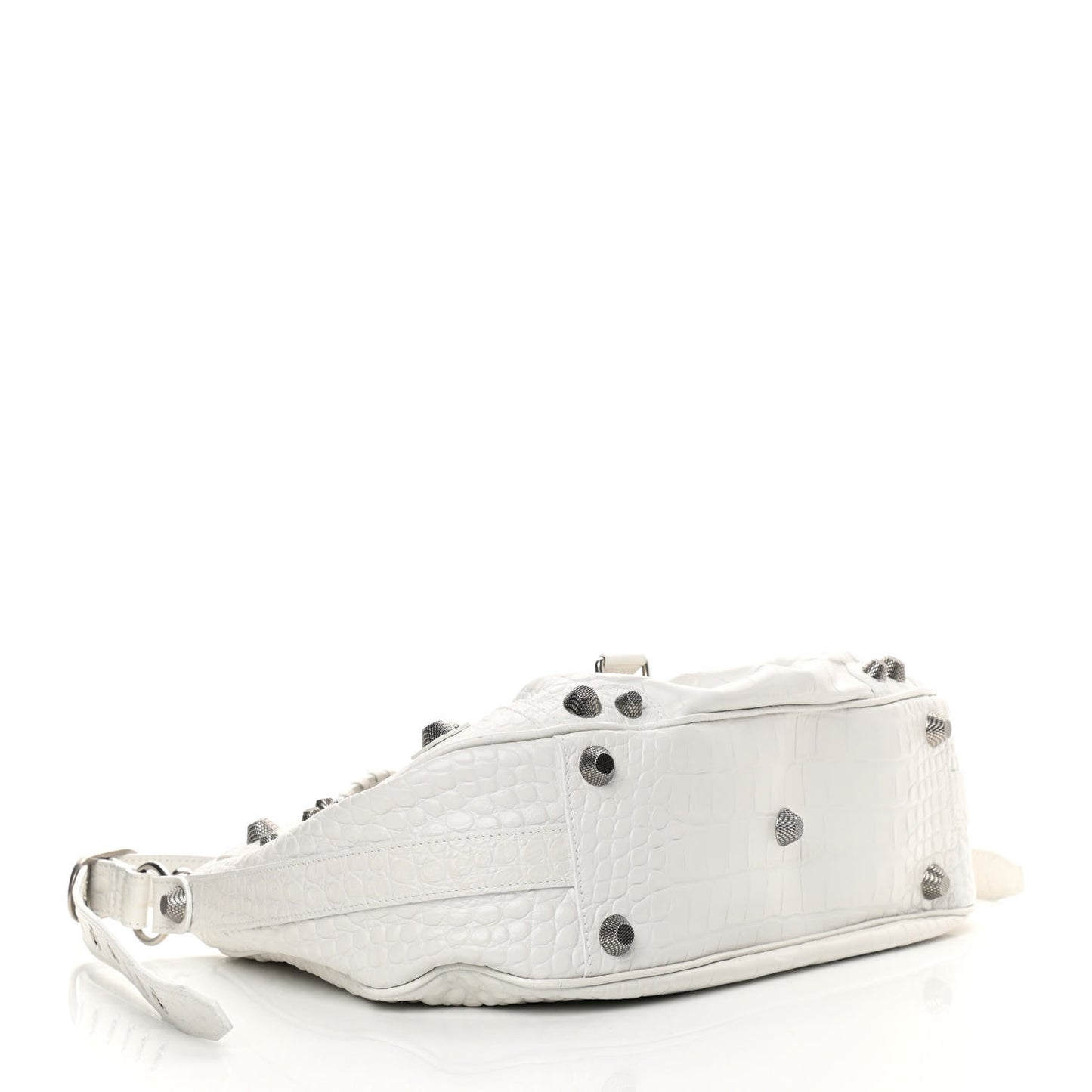 Extra Supple Calfskin Crocodile Embossed Medium Le Cagole Shoulder Bag White
