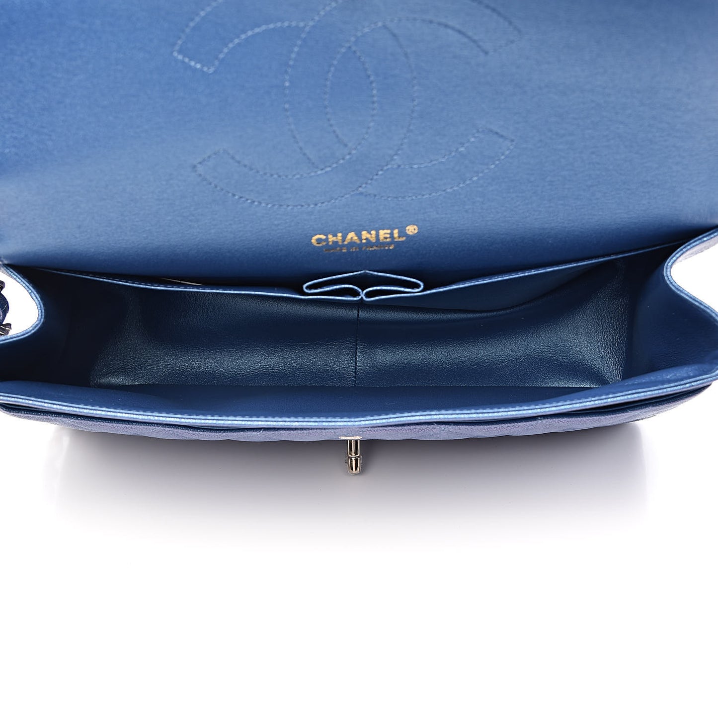 Iridescent Caviar Quilted Jumbo Double Flap Dark Blue