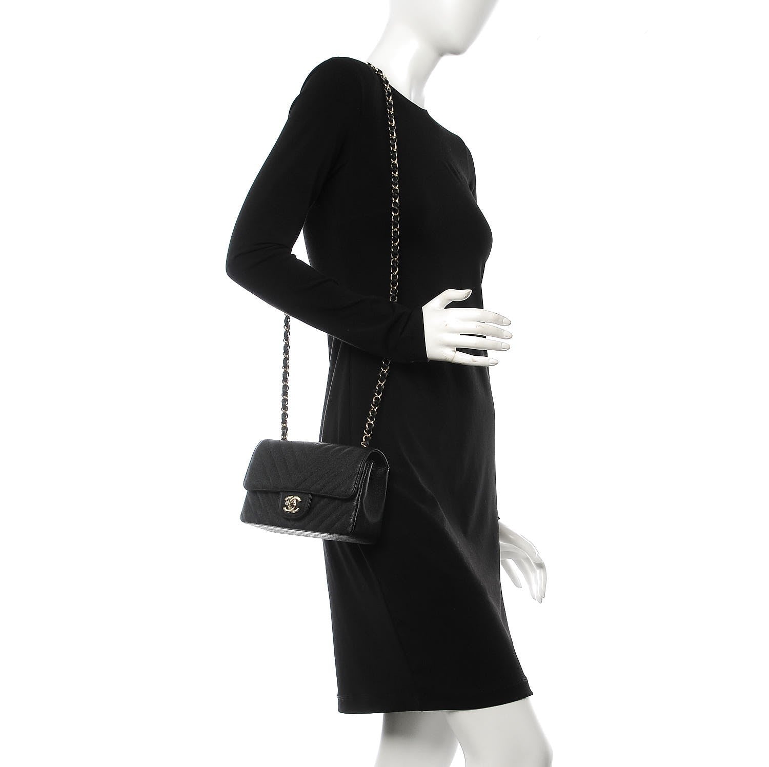 Chanel Caviar Chevron Quilted Mini Rectangular Flap Black 2 of 7