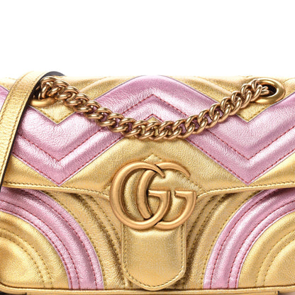 Gucci Metallic Calfskin Matelasse Mini GG Marmont Shoulder Bag Gold Pink 12 of 12