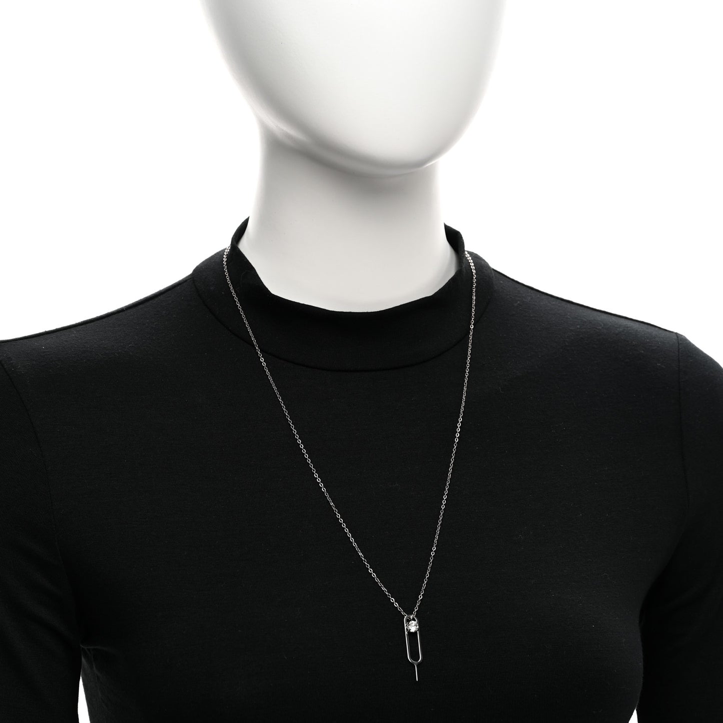Metal Crystal Sim Key Pendant Necklace Silver