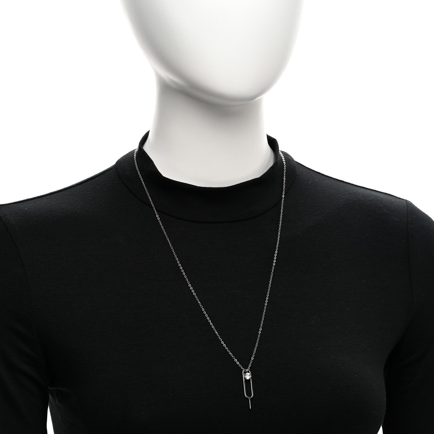 Saint Laurent Metal Crystal Sim Key Pendant Necklace Silver 2 of 6
