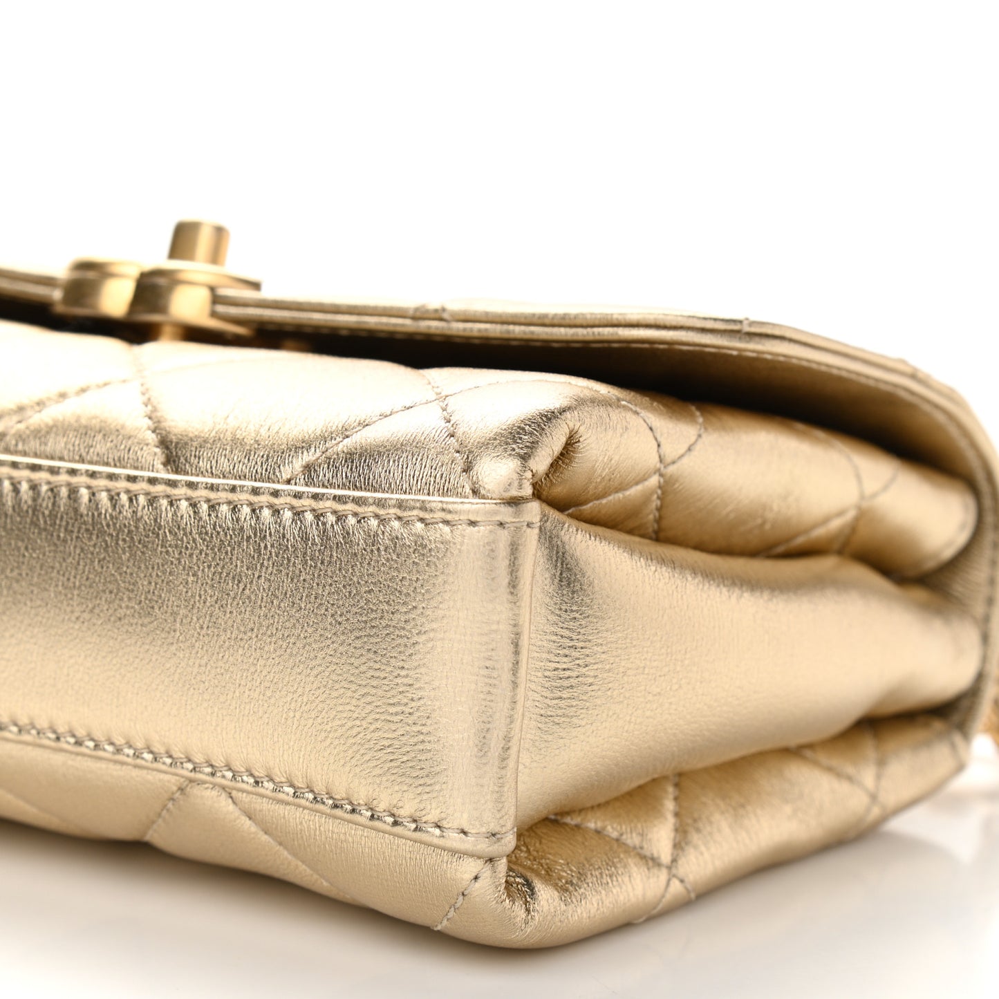 Metallic Lambskin Quilted Mini CC Crystal Logo Chain Flap Gold