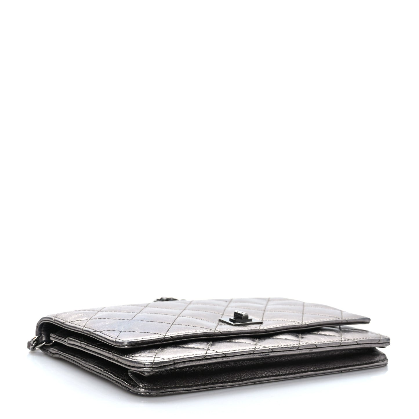 Metallic Aged Calfskin Quilted Reissue Wallet On Chain WOC Bronze