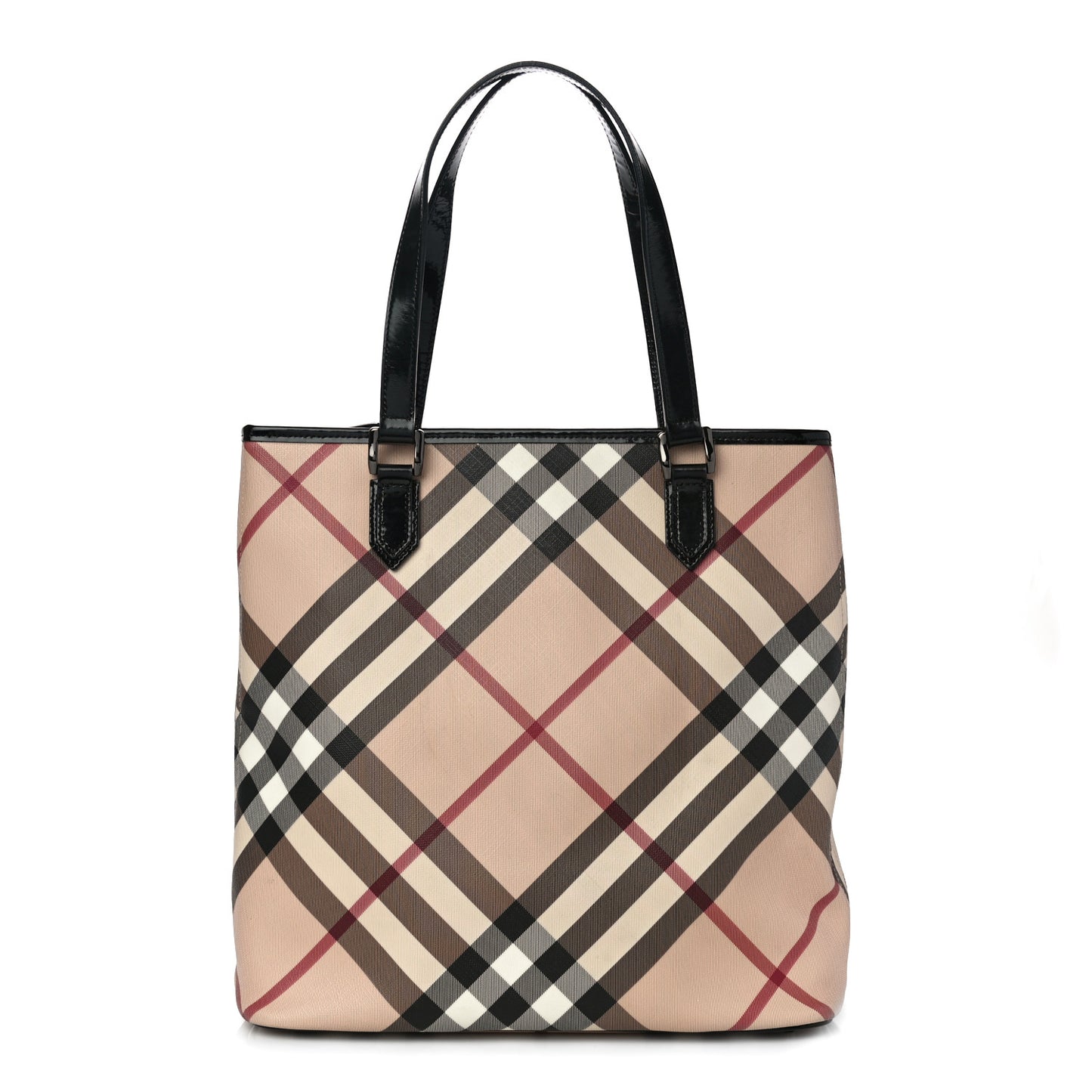 Patent Trim Nova Check Medium Shopper Tote Black