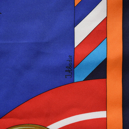 Hermes Silk Les Jeux d'Scarf 90 Caban Bleu Klein Rouge 12 of 14
