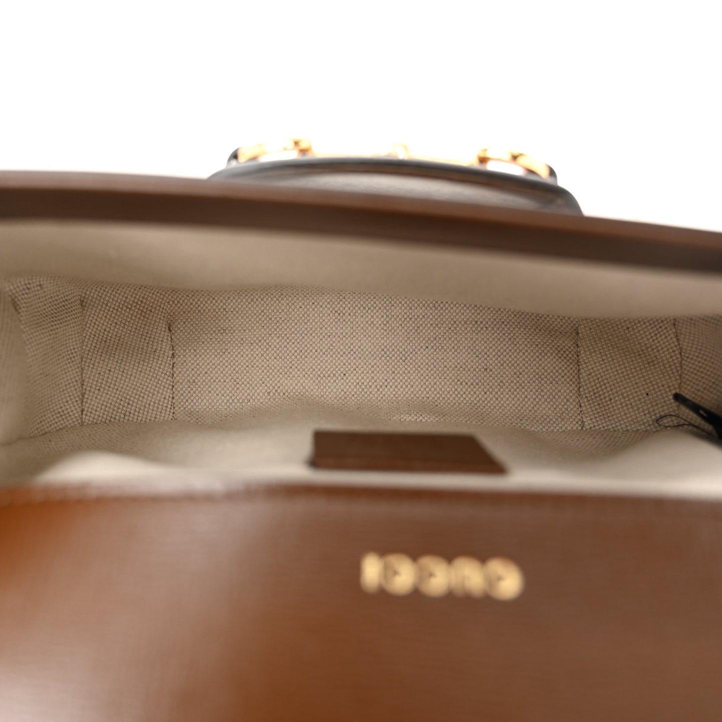 GG Supreme Monogram Azalea Calfskin Web Mini Horsebit 1955 Shoulder Bag Beige Ebony Brown Sugar
