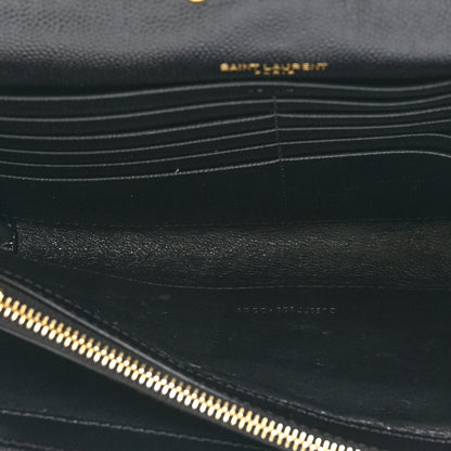Saint Laurent Grain De Poudre Matelasse Chevron Monogram Chain Wallet Black 7 of 12