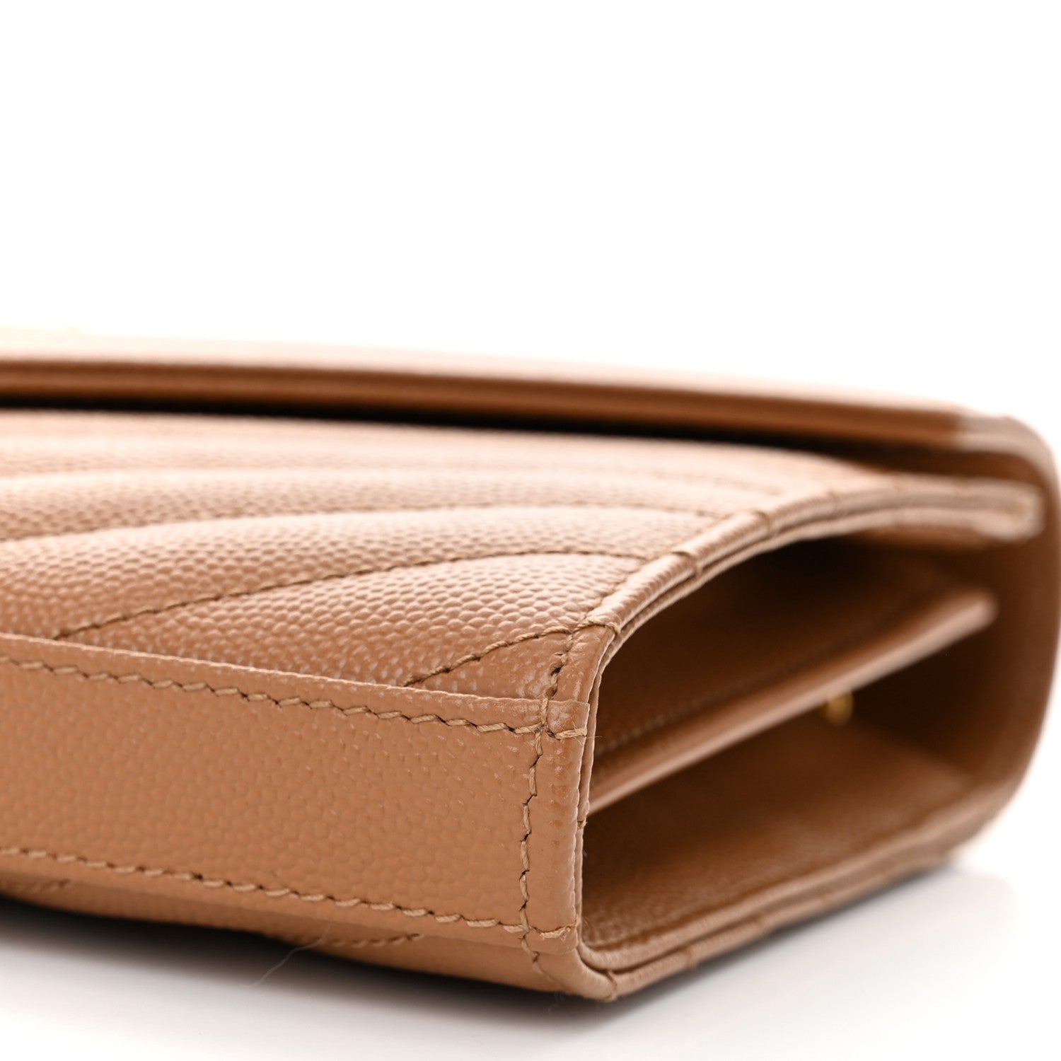 Saint Laurent Grain De Poudre Matelasse Chevron Monogram Chain Wallet Natural Dark 10 of 12