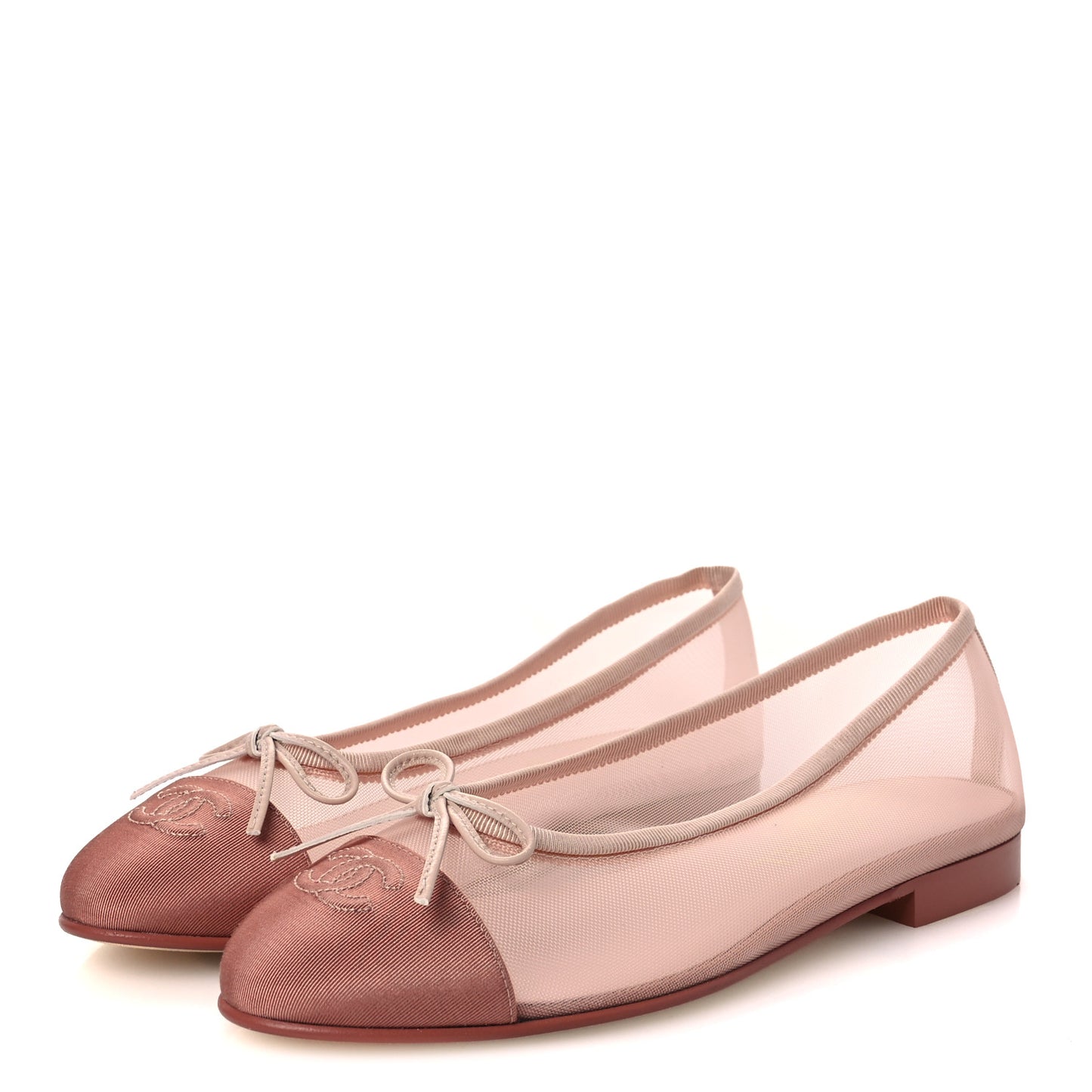 Mesh Grosgrain CC Cap Toe Ballerina Flats 38.5 Light Pink Dark Pink