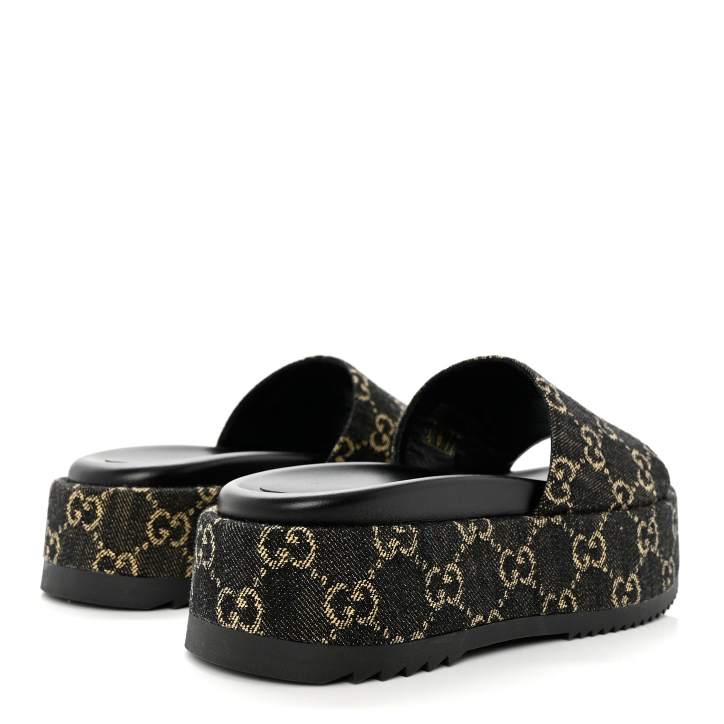 Jacquard Black Denim GG Monogram Angelina Platform 55mm Slide Sandals 36.5 Black Ivory