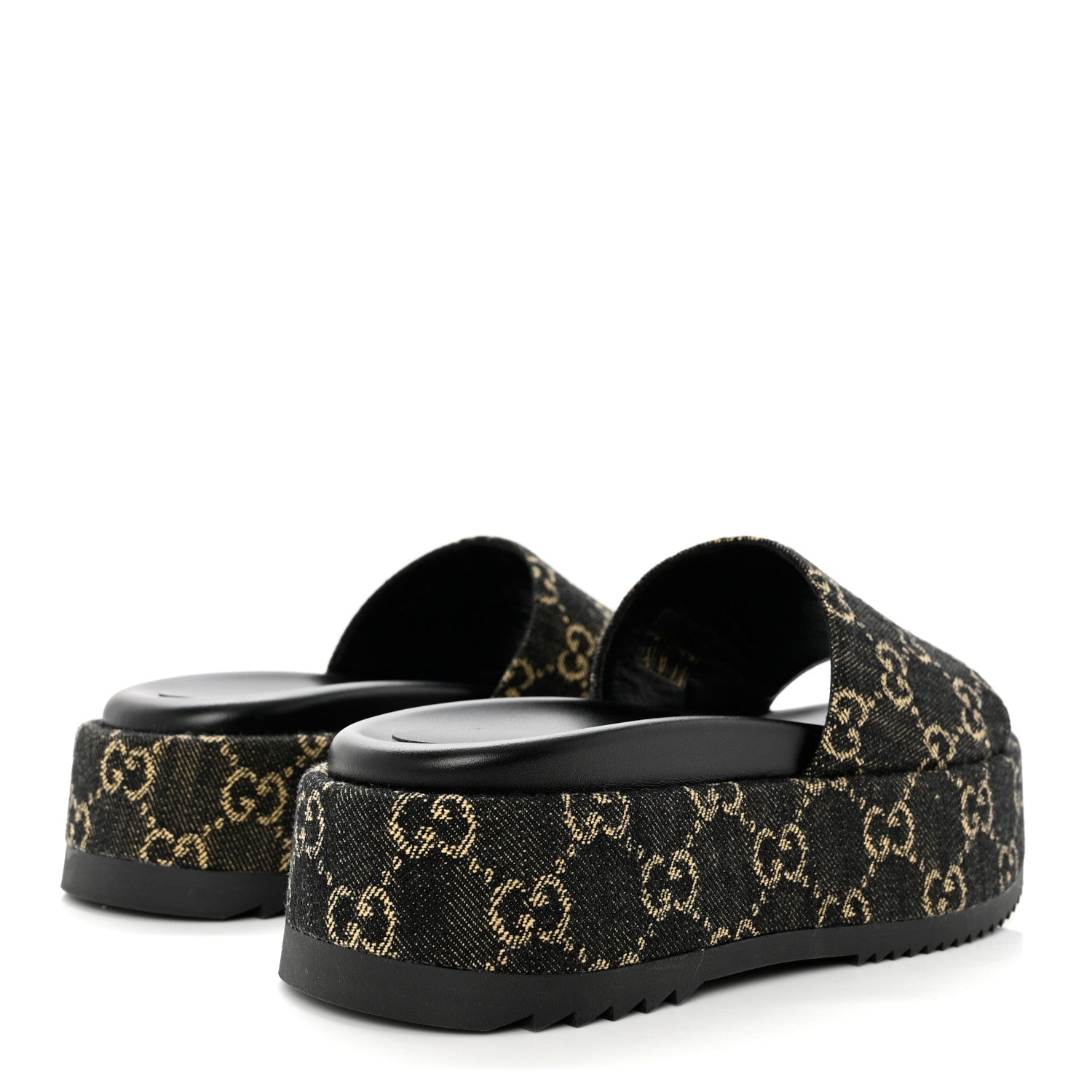 Gucci Jacquard Black Denim GG Monogram Angelina Platform 55mm Slide Sandals 36.5 Black Ivory 4 of 9