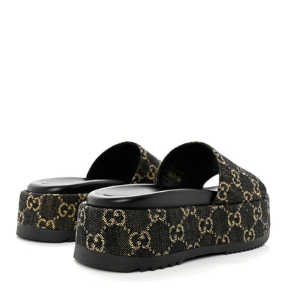 Gucci Jacquard Black Denim GG Monogram Angelina Platform 55mm Slide Sandals 36.5 Black Ivory 4 of 9