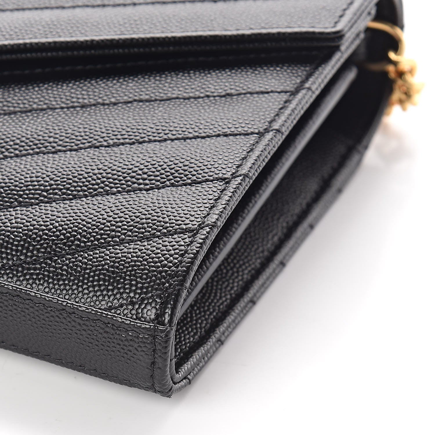 Saint Laurent Grain De Poudre Matelasse Chevron Monogram Chain Wallet Black 9 of 10