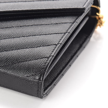 Saint Laurent Grain De Poudre Matelasse Chevron Monogram Chain Wallet Black 9 of 10