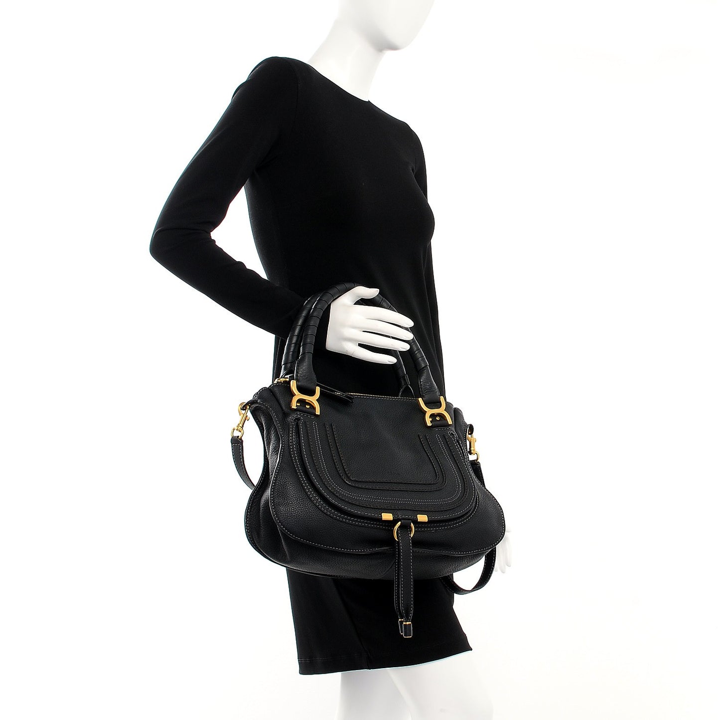 Calfskin Medium Marcie Satchel Black