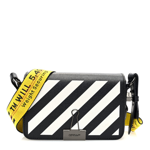 Saffiano Striped Mini Diag Binder Clip Bag Black White Yellow