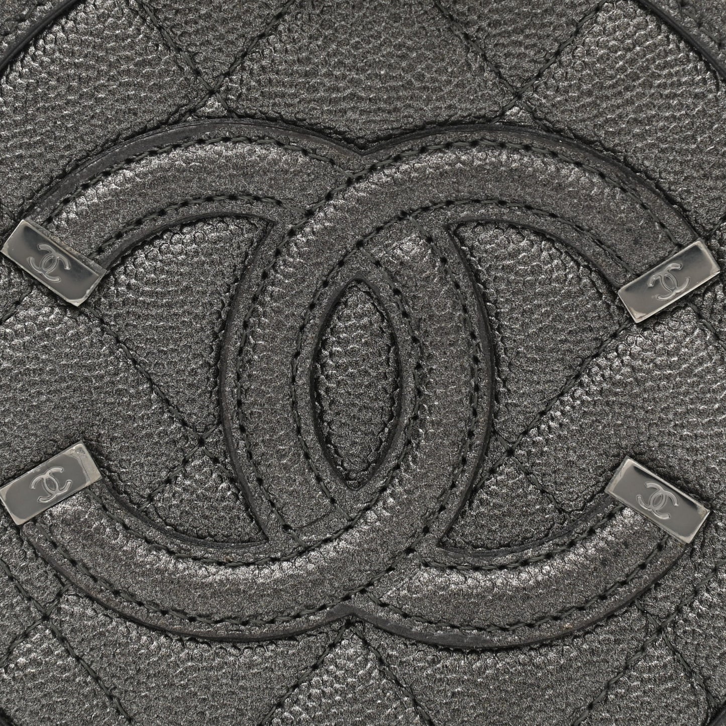 Metallic Caviar Quilted Round Filigree Crossbody Ruthenium