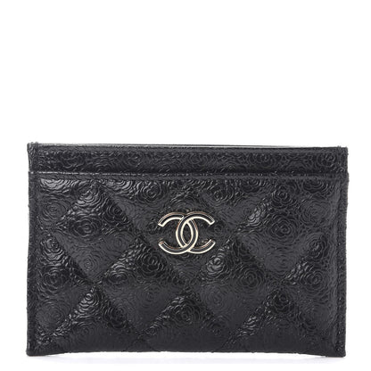 Chanel Calfskin Camellia Embossed Quilted Card Holder Black 1 of 9