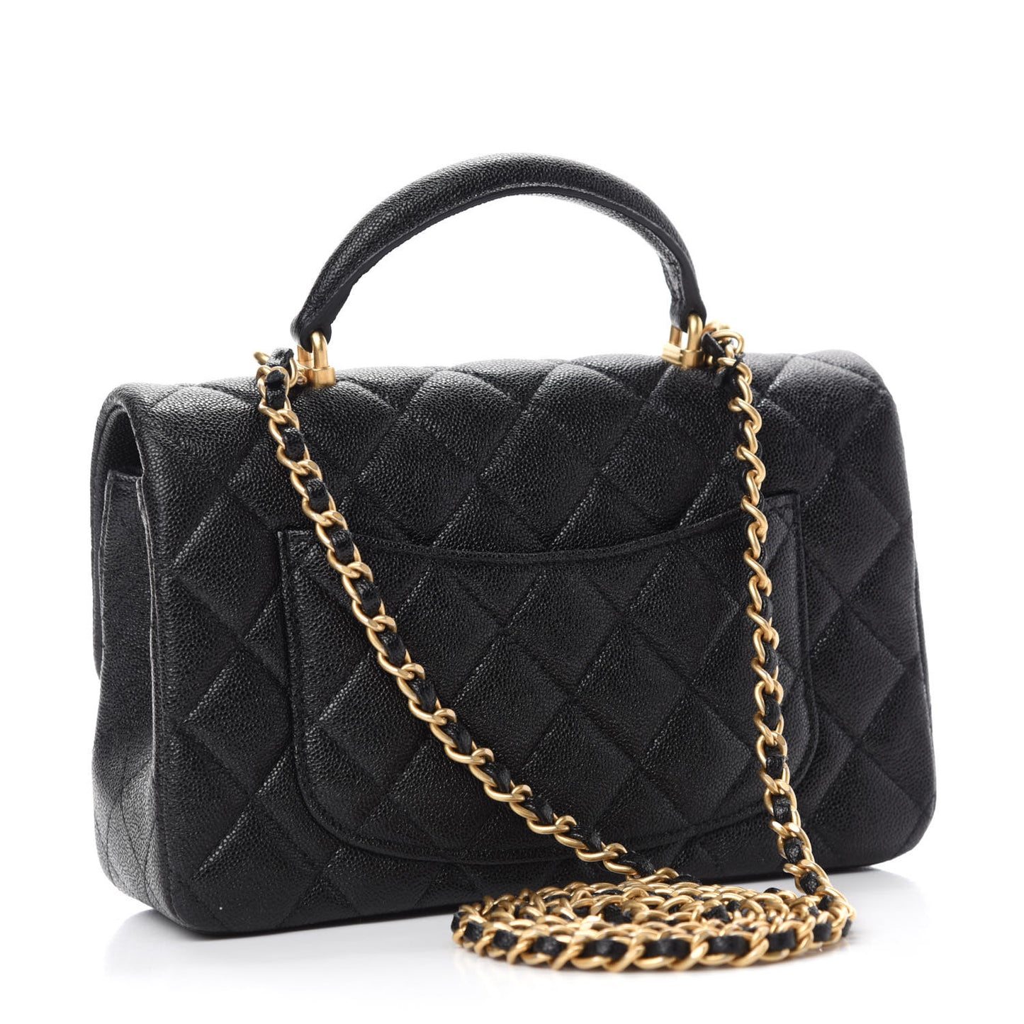 Caviar Quilted Mini Top Handle Rectangular Flap Black