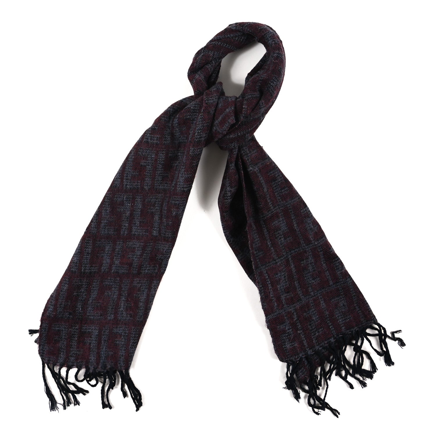 Fendi Wool FF Scarf Burgundy Grey 1 of 3