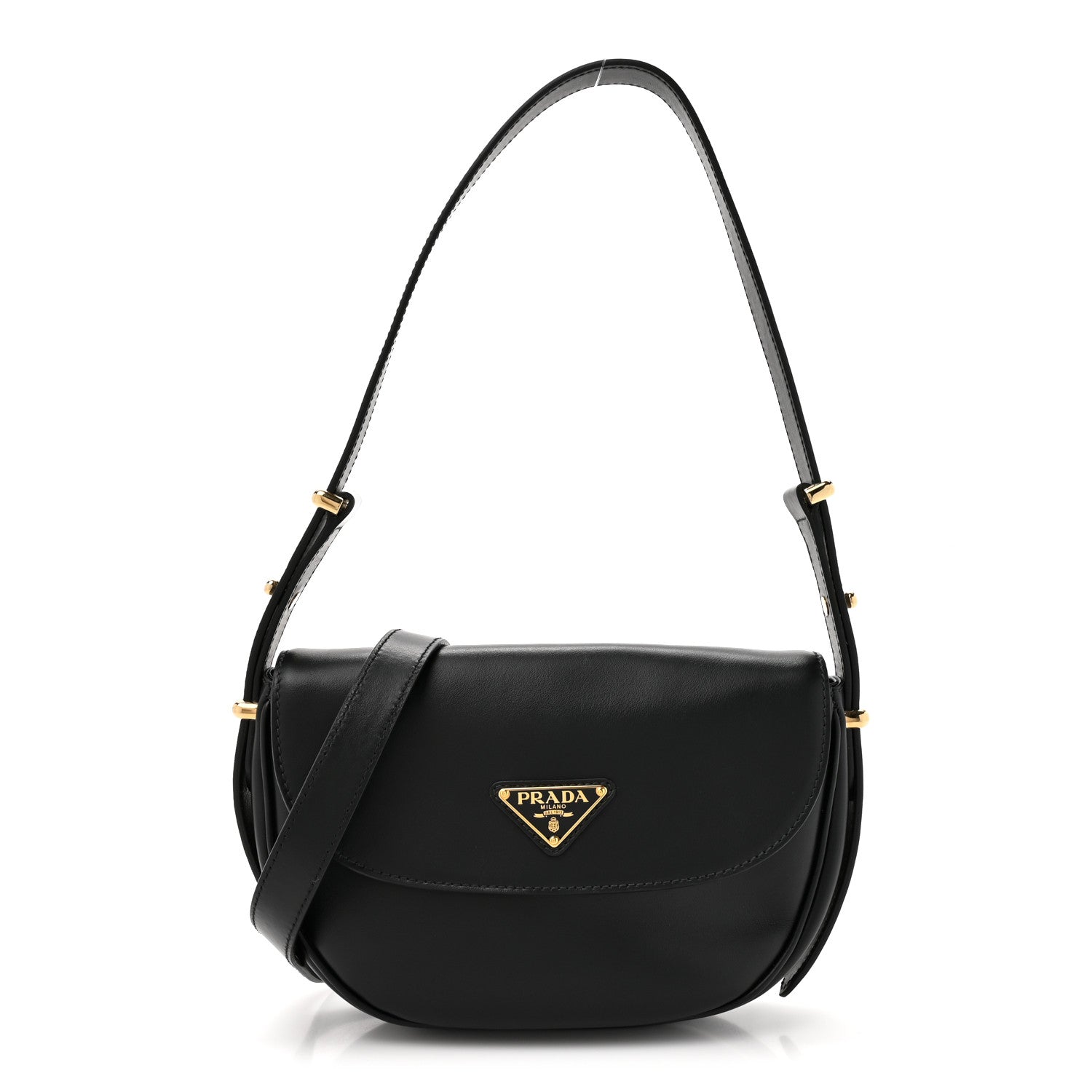 Prada Soft Calfskin Triangle Arque Flap Shoulder Bag Black 1 of 10